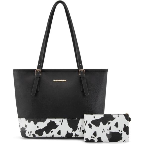 Tote Bags Vegan Leather Purses and Handbags for Women Cow Print H Black - Picture 1 of 7